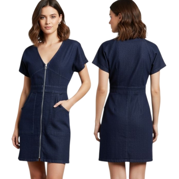 EXPRESS Stretch Denim Front Zip Bodycon Mini Dress - Size S - Picture 1 of 13